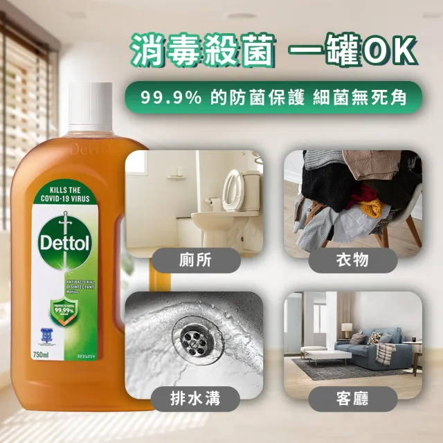 Dettol 滴露】消毒藥水750mlx2入(居家清潔/醫療/強效殺菌/除蟲/家居