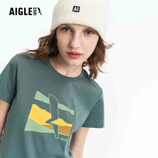 【AIGLE】女 快乾抗菌短袖T恤｜AG-5A255A245 松綠(女 T恤 短袖上衣 抗菌抑臭 吸濕快乾 有機棉)