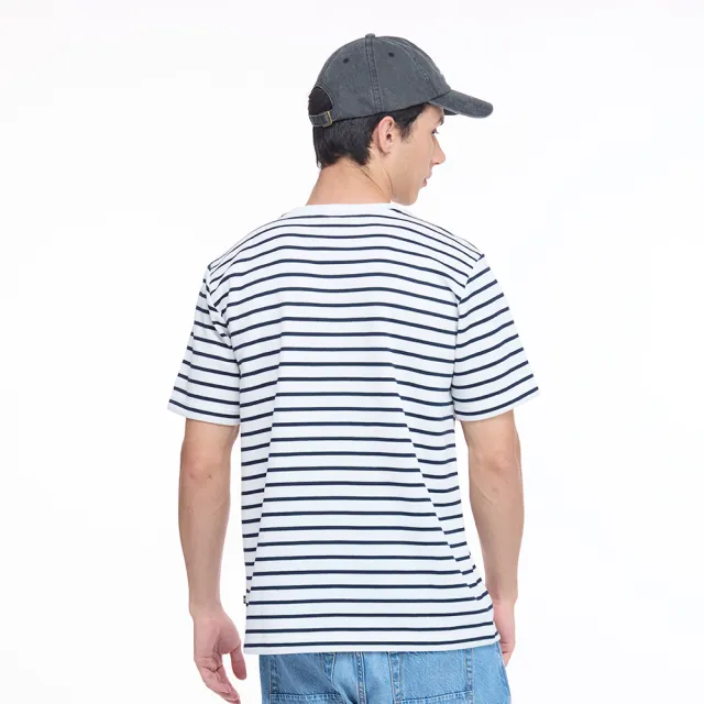 【NAUTICA】官方旗艦 男裝 條紋網眼棉質短袖T恤(藍白色)