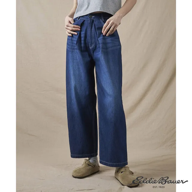 【Eddie Bauer】JAPAN EDITION 女性打摺寬版牛仔褲 淺藍 E-5JNA-1809