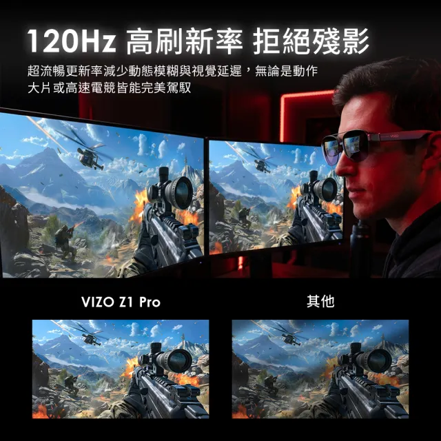 【TOZO】VIZO Z1 PRO沉浸式大螢幕輕量AR智慧眼鏡顯示器(近視調整/120Hz刷新率/1500nits亮度/1080P/免充電)