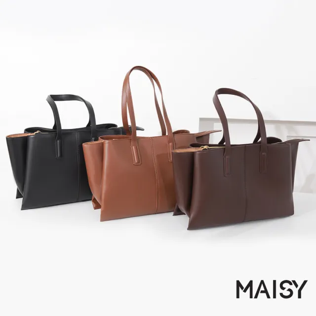 【MAISY】暮光雅韻復古時尚大容量質感托特包 單肩包 手提包(黃棕色 / 深棕色 / 黑色)