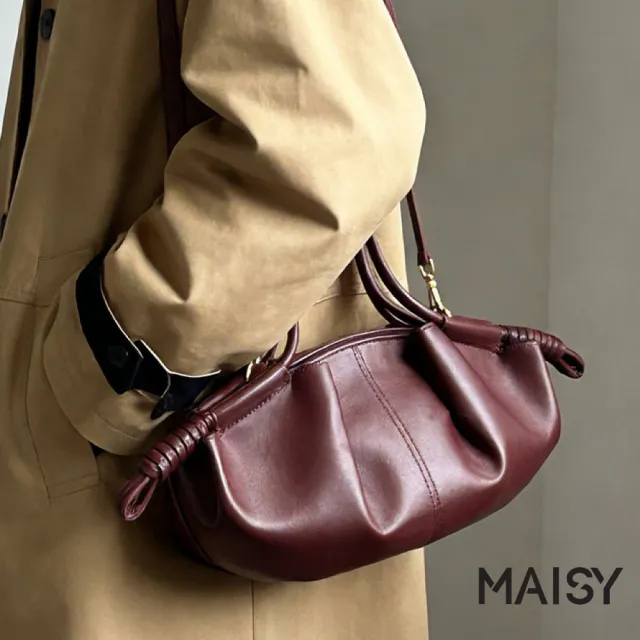 【MAISY】韓系個性質感光澤耐磨雲朵包 手提包 斜跨包(米色 / 紅色 / 咖色 / 黑色)