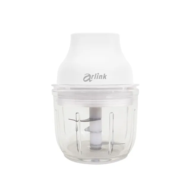 【Arlink】多功能電動食物調理機 玻璃雙杯雙刃不殘留異味 (切蒜器/絞肉機/搗蒜器/生熟食分開不串味)