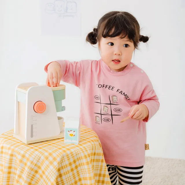 【OB 嚴選】咖啡廳家族純棉點心九宮格印花寶寶撞色肩開上衣嬰幼童裝 《QA1568》
