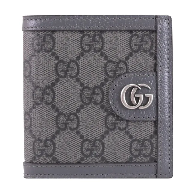 【GUCCI 古馳】Ophidia GG Supreme 經典雙G印花雙層6卡短夾(深灰)
