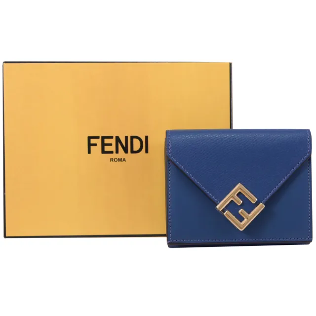 【FENDI 芬迪】經典金屬雙F LOGO三折雙面零錢短夾(海軍藍)