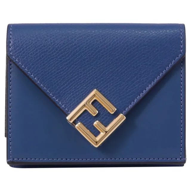 【FENDI 芬迪】經典金屬雙F LOGO三折雙面零錢短夾(海軍藍)