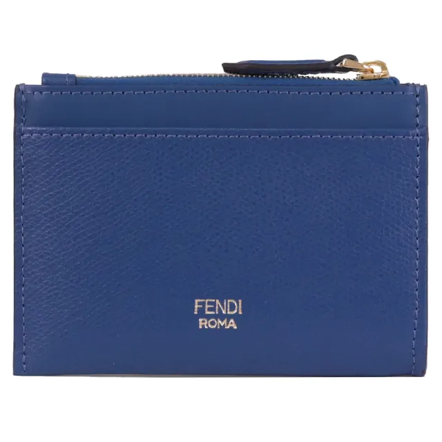 【FENDI 芬迪】經典金屬雙F LOGO信用卡證件卡片零錢包(海軍藍)