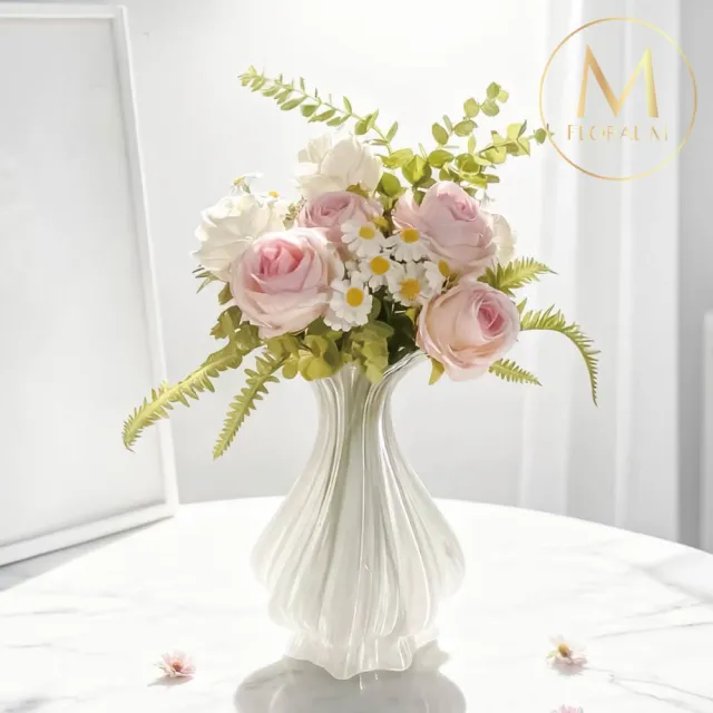 【Floral M】法式波西塔塔珠光花瓶(花瓶/插花/玻璃瓶/花器/花盆/陶瓷花瓶/桌面擺飾/居家裝飾)