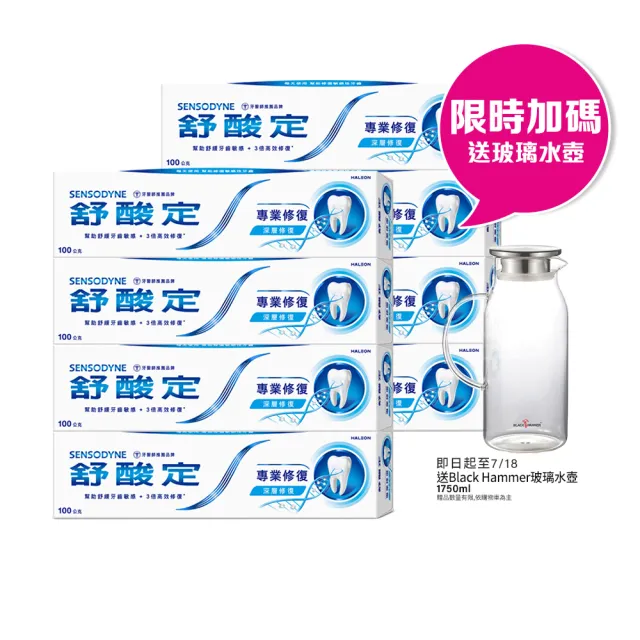 【SENSODYNE 舒酸定】進階護理 專業修復抗敏牙膏100gX8入(原味/亮白配方/沁涼薄荷)