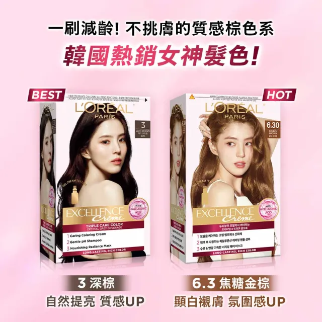 【L’OREAL Paris 巴黎萊雅】買1送1 優媚霜三重護髮染髮霜x2入組-韓韶禧PICK/沙龍級染護