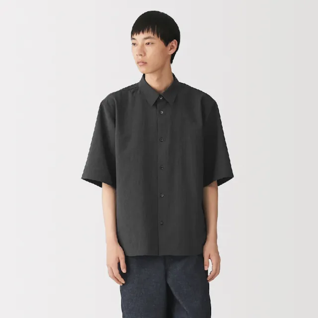 【MUJI 無印良品】男透氣五分袖襯衫(墨灰/深藍/深棕)