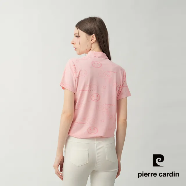 【pierre cardin 皮爾卡登】休閒服飾 女款 無痕涼感印花短袖POLO衫-粉色(6267251-72)