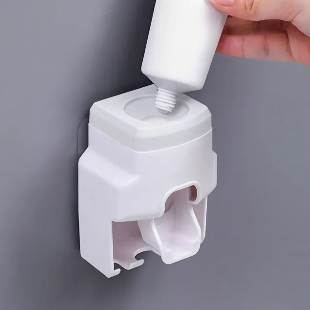 壁掛自動擠牙膏器(牙膏器 擠牙膏器 牙刷架 黏貼式牙刷架 牙膏架 懶人牙膏器)
