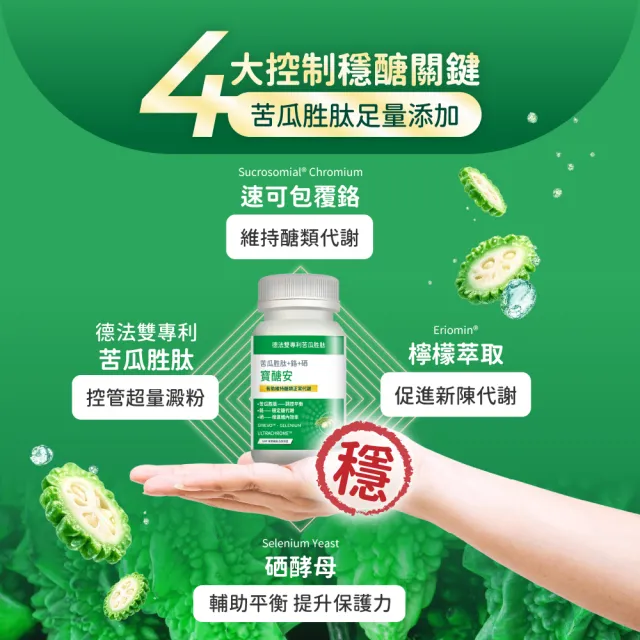 【寶齡富錦】寶醣安苦瓜胜肽 3入組(1入30顆-德法雙專利/添加鉻.硒/維持醣類代謝)