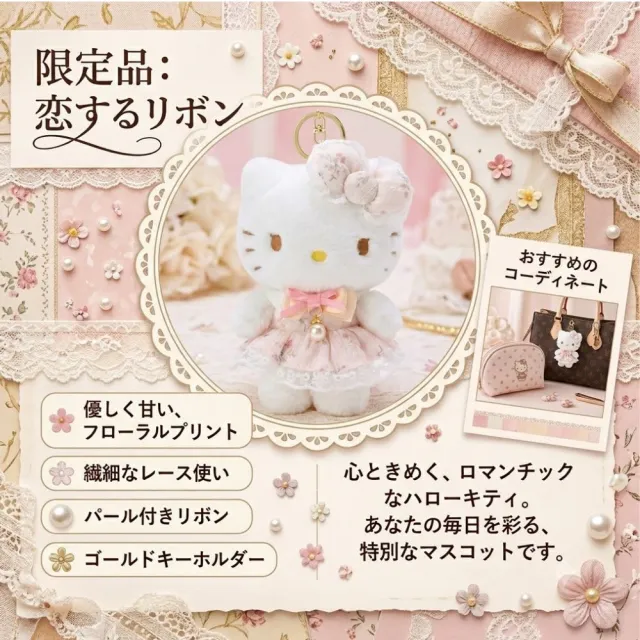 【SANRIO 三麗鷗】精品系列HELLO KITTY春日午後凱蒂貓玩偶吊飾名牌包吊飾鑰匙閨蜜女友生日 