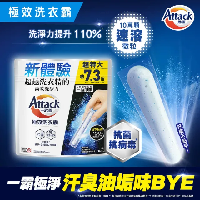 【一匙靈】ATTACK極效洗衣霸 51入x3包組(洗衣球/洗衣精外的新選擇)
