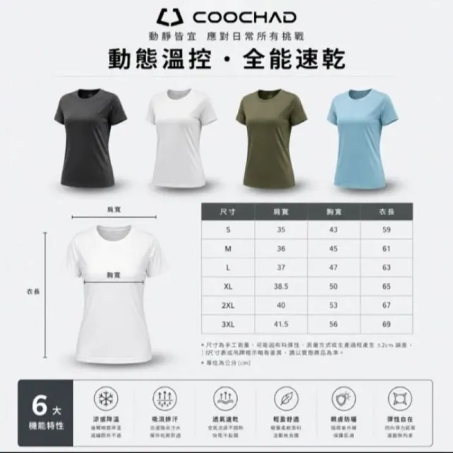 【海夫健康生活館】COOCHAD CueSkin™ Active 風動短袖上衣 女款經典版型 雪地白(S-3XL)