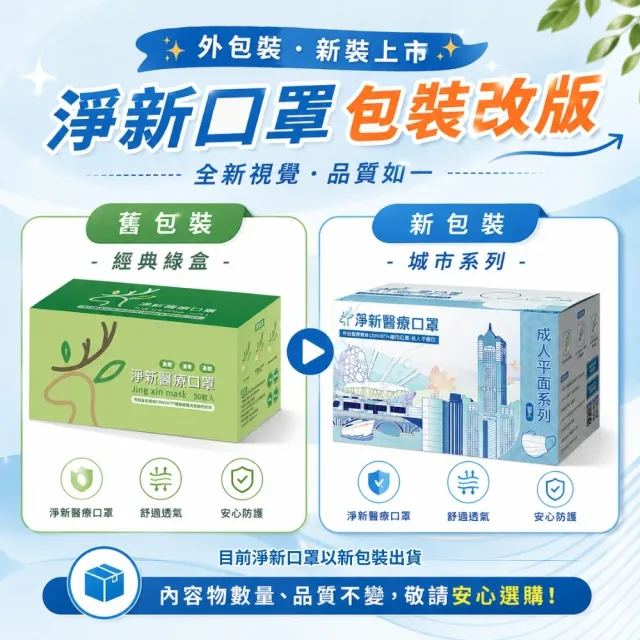 【淨新】10盒組-成人平面醫療口罩(50入 X 10盒)
