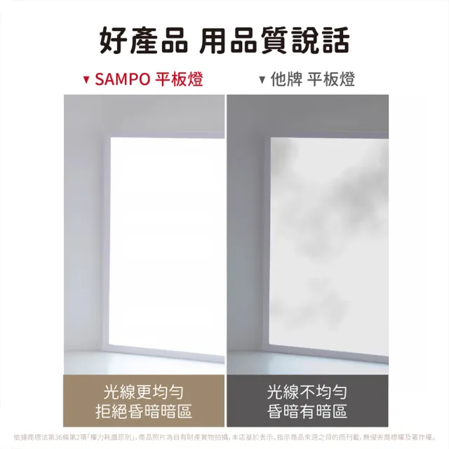 【SAMPO 聲寶】2入 LED 42W 平板燈 白光 自然光 黃光 高亮度 2x2尺 直下式 輕鋼架 光板燈 全電壓