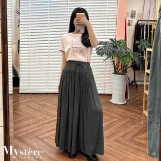 【my stere 我的時尚秘境】海島絲飄飄綁帶寬褲 三色可選 大寬褲 細百摺裙 飄逸寬褲 大褲管 