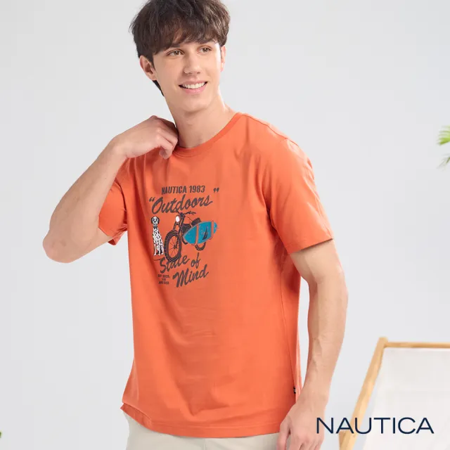 【NAUTICA】官方旗艦 男裝  防蟎抑菌美式大麥町復古插畫短袖T恤-紅色