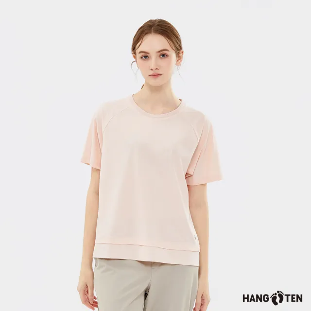 【Hang Ten】Hang Ten- 冰沙涼感拼接下襬短袖T恤-女(杏桃)