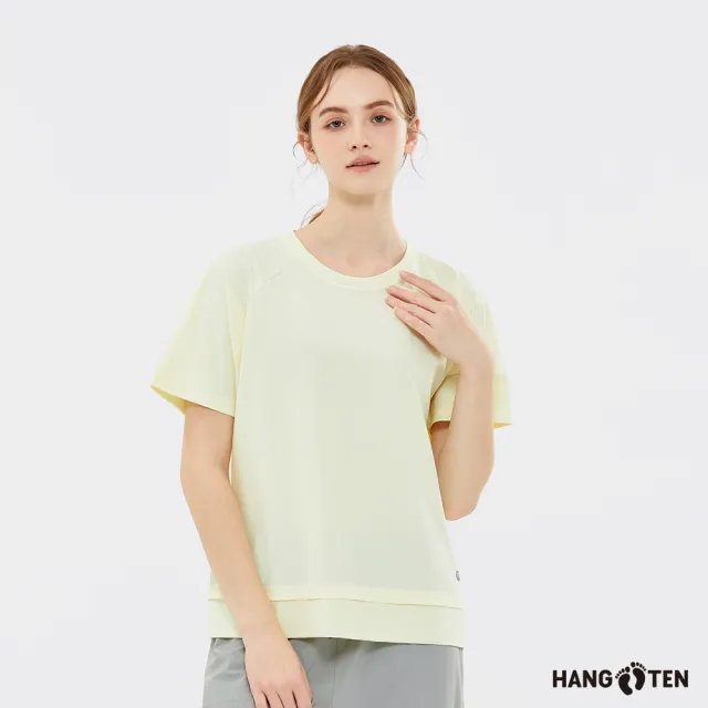【Hang Ten】Hang Ten- 冰沙涼感拼接下襬短袖T恤-女(奶油米)