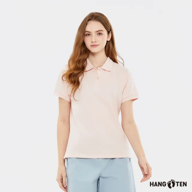 【Hang Ten】Hang Ten- 絲光棉繡花短袖POLO衫-女(杏桃)