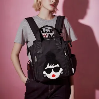 【HAPPYFACE】經典EMMA多功能後背包 大開口輕量防潑水 黑(HA0091B)