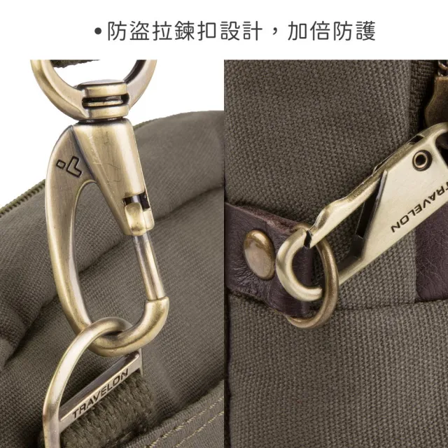 【Travelon】美國 Courier帆布四層防盜斜背包 棕 / RFID 側背包 小包 防盜包 女包 送禮 男 女