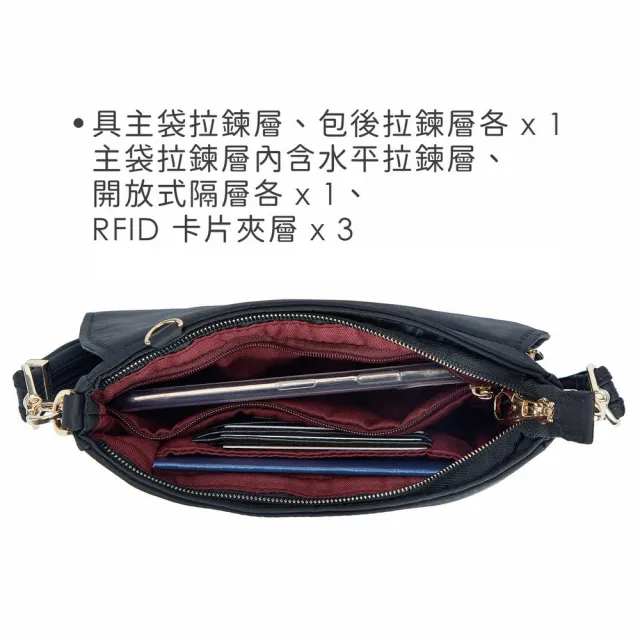【Travelon】美國 皮革拼接防盜斜背腰包 黑 / 側背包 斜背包 防盜包 出國 女包 RFID