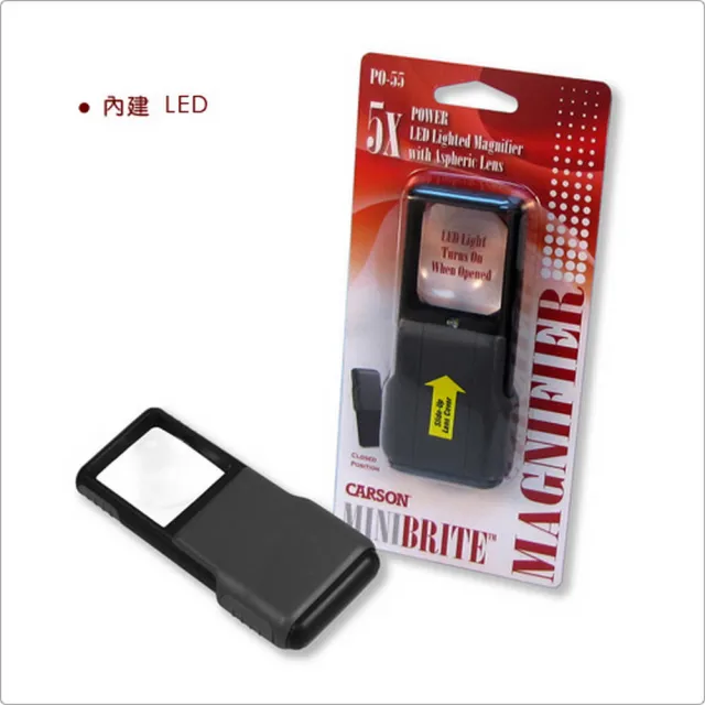 【CARSON 卡薾紳】美國 Brite LED 滑蓋放大鏡 5x / 物品觀察 老人閱讀 年長長者 輔助視力