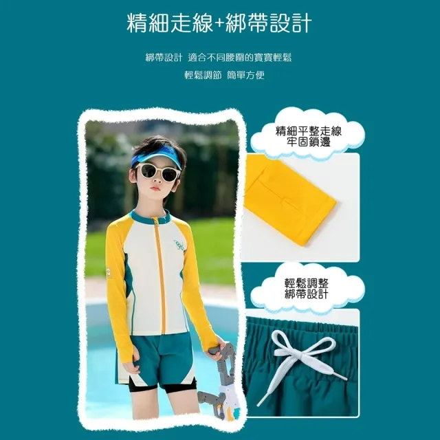 【橘魔法】大童 星際火箭撞色防曬長袖泳衣+五分泳褲 2件式 男童 童裝 泳裝 速乾 兒童水母衣 長袖泳衣