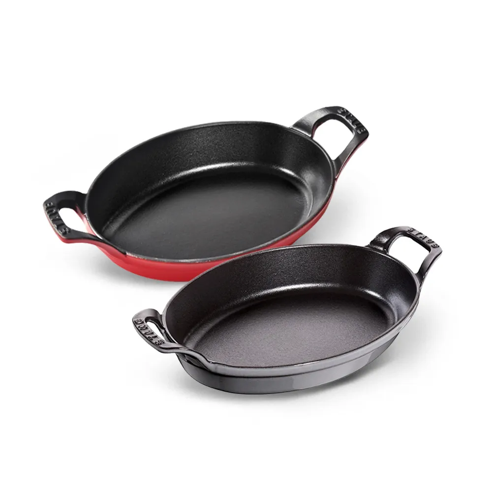 【STAUB】琺瑯鑄鐵雙耳橢圓烤盤24cm-顏色任選(德國雙人牌集團官方直營)