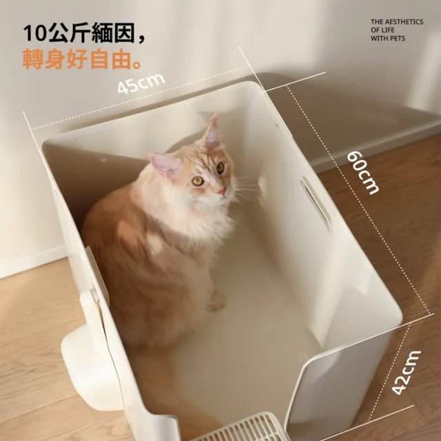 【meoof】大別墅貓砂盆 奶油白/寶寶藍/薔薇粉/薄荷奶綠(100L大空間 半封閉式貓砂盆 開合兩用 加大加深)