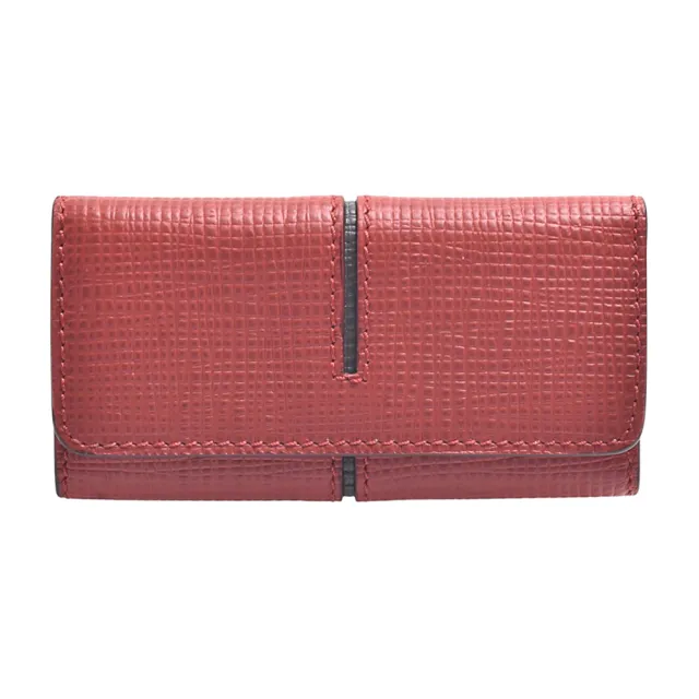 【TOD’S】立體網格牛皮壓紋暗釦鑰匙包(磚紅色/大象灰)