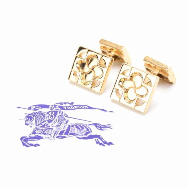 【BURBERRY 巴寶莉】押花方框純銀袖扣(金色)