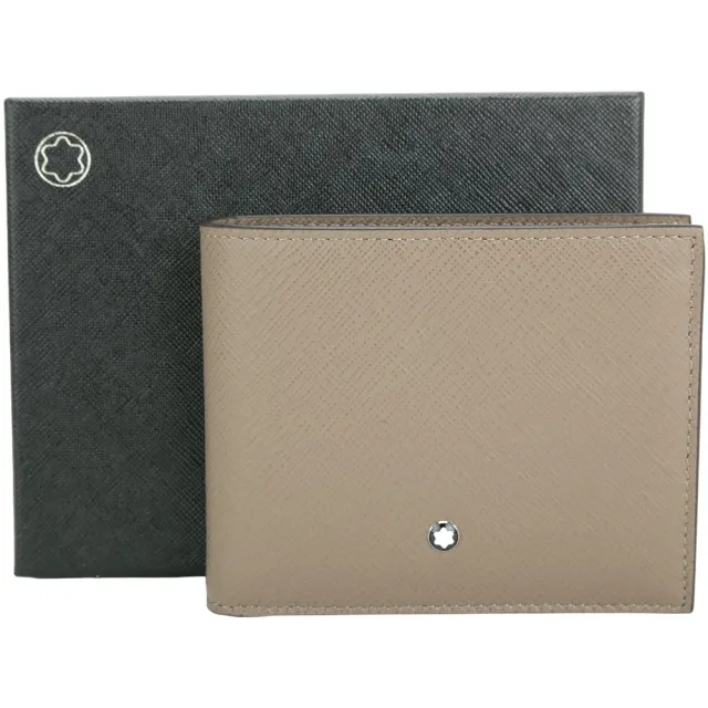 【MONTBLANC 萬寶龍】匠心系列 粒面小牛皮6卡對折短夾(卡其色)