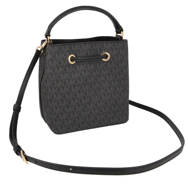 【Michael Kors】SURI系列 金釦LOGO 斜背/肩背/手提 斜背包 束口 水桶包(字母黑/小款)