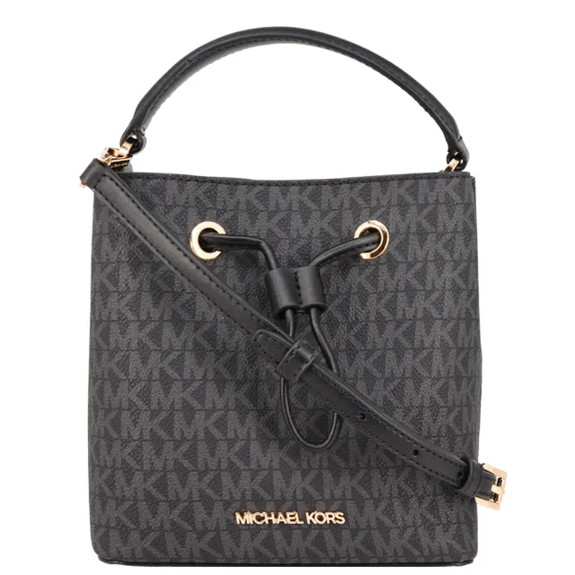 【Michael Kors】SURI系列 金釦LOGO 斜背/肩背/手提 斜背包 束口 水桶包(字母黑/小款)