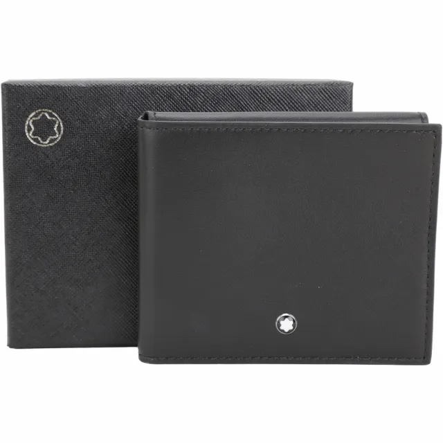 【MONTBLANC 萬寶龍】Trio 薄型柔軟牛皮4卡三折短夾(黑色)