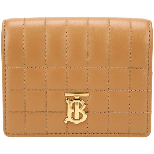 【BURBERRY 巴寶莉】Lola TB字母絎縫小羊皮三折釦式短夾(棕色)