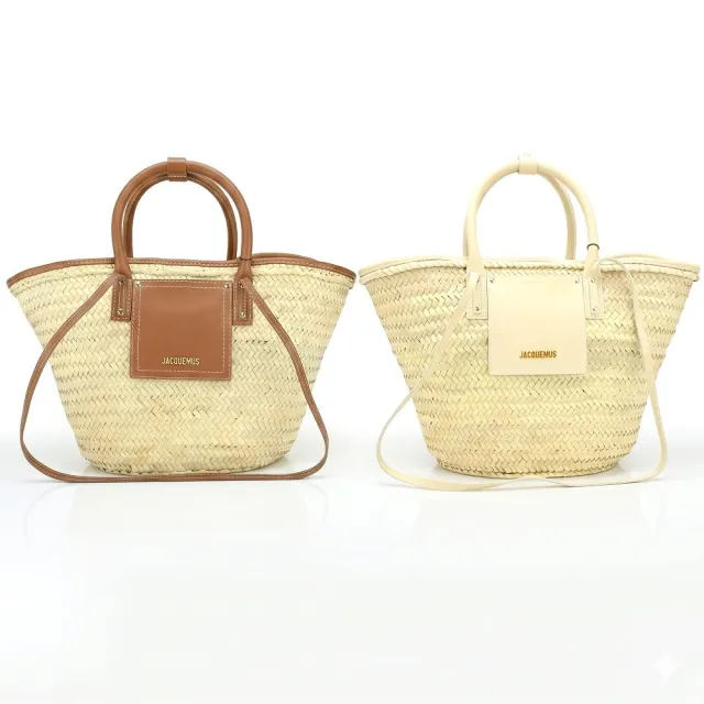 【JACQUEMUS】Le panier Soli 小牛皮棕櫚葉手提 肩背草編包-2色可選 法國精品 小眾精品