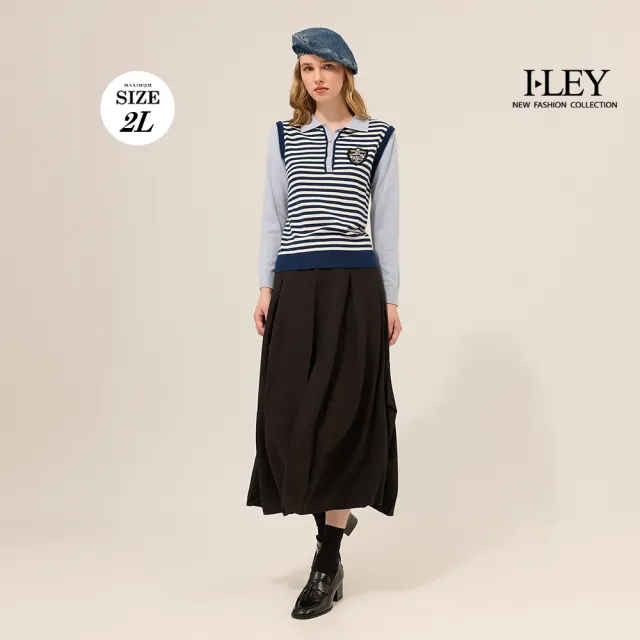 【ILEY 伊蕾】POLO領假兩件針織上衣(藍；M-2L；1254175414)