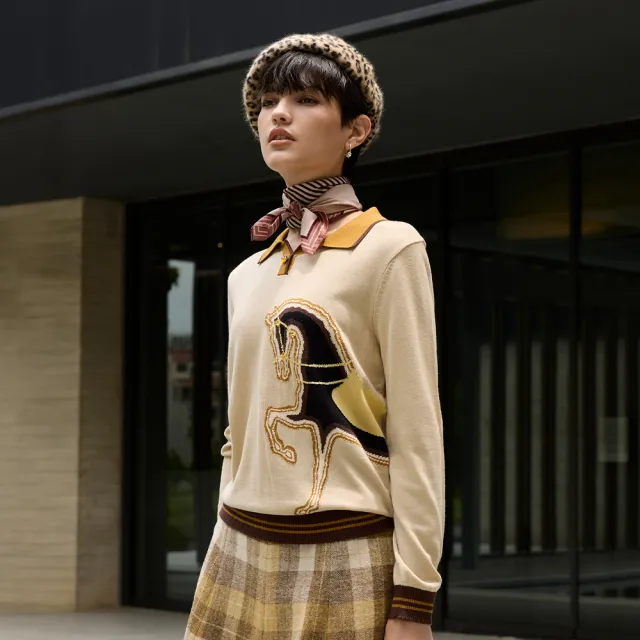 【ILEY 伊蕾】金馬藝術緹花針織上衣(杏;M-2L;1254405517)