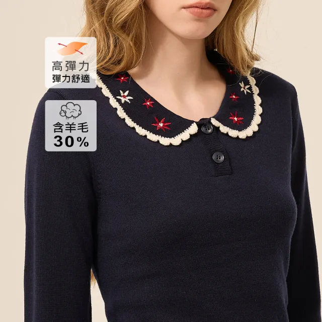 【ILEY 伊蕾】造型領羊毛針織上衣(深藍；M-2L；1254455002)