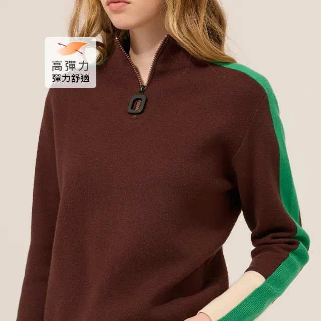 【ILEY 伊蕾】立領跳色縲縈針織上衣(深咖；M-XL；1254515028)