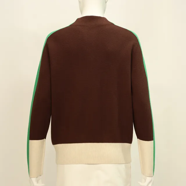 【ILEY 伊蕾】立領跳色縲縈針織上衣(深咖；M-XL；1254515028)